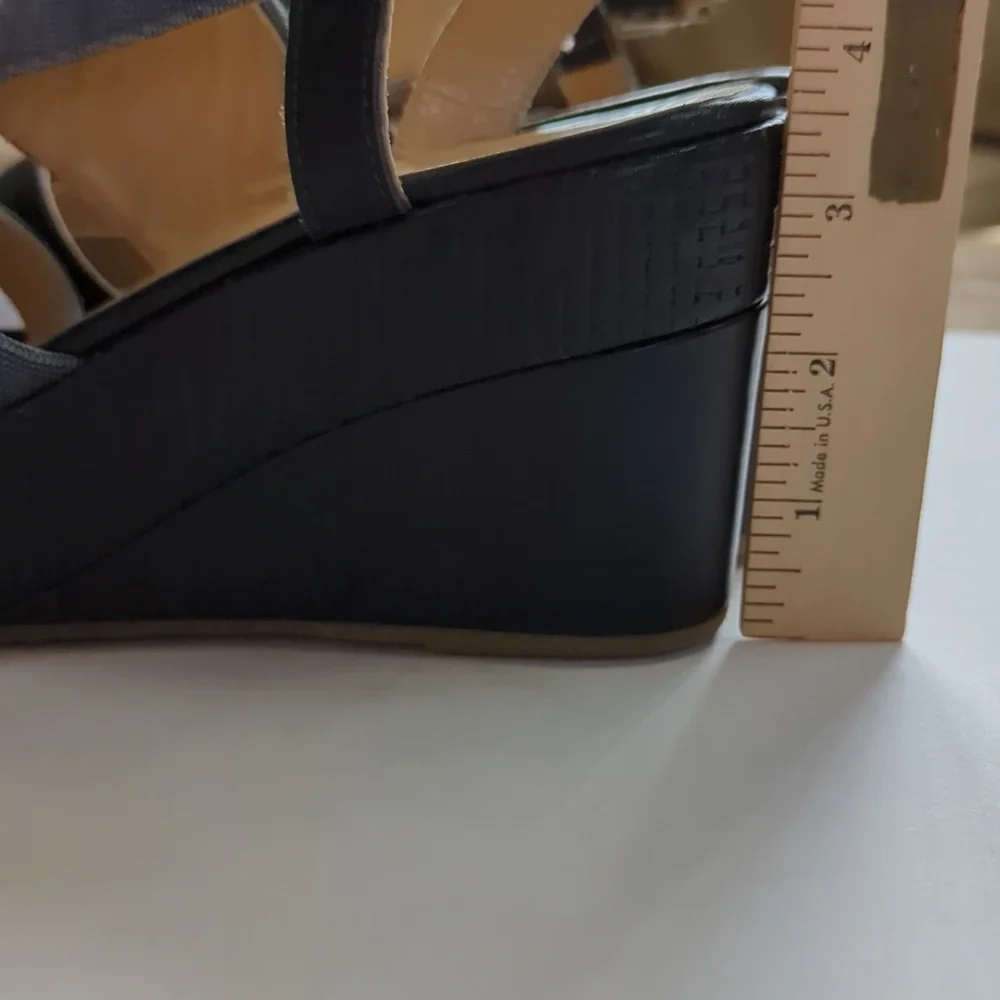 Sundance, Navy and denim blue strappy wedges. Size 38